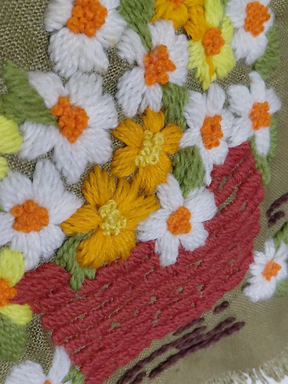 Vintage Handcrafted Olive/Khaki  Floral Wall Hanging